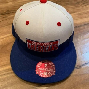 NHL New York Americans Mitchell & Ness Vintage Blue White Fittted 7 Cap - Picture 1 of 5