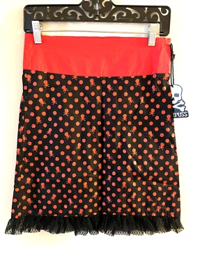 Sourpuss Polka dot skull skirt SMALL waist 29" - Image 1 of 4