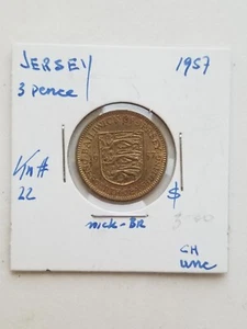 JERSEY 1/4 shilling (3 pence) 1957 unc Nickel-brass 21mm - Picture 1 of 3