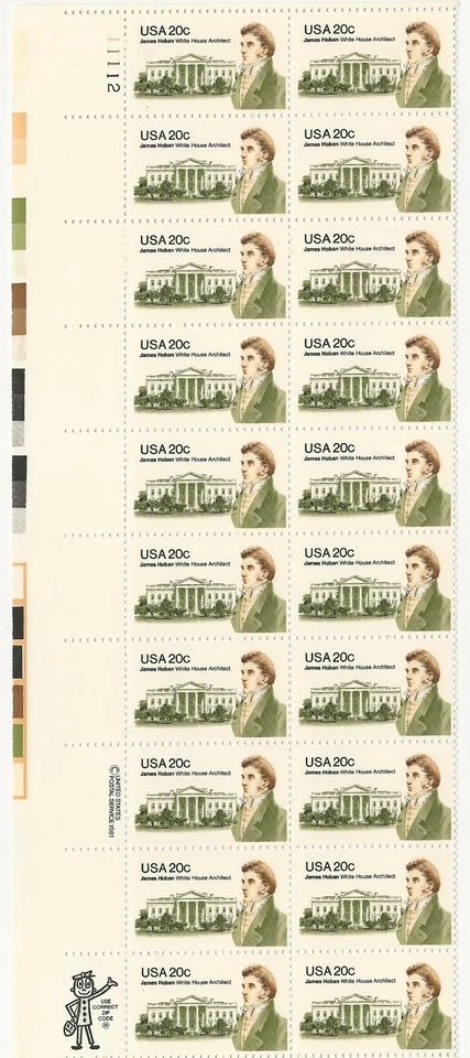 Scott U.S. #1936 1981 20¢ James Hoban Sheet of 20 Mint NBH - Image 1 of 1
