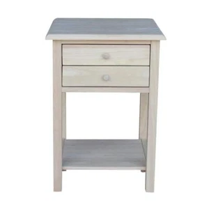 International Concepts Lamp Table 25.6" x 18" Wood Square Unfinished w/ Drawer - Picture 1 of 12