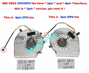 New 3pin CPU and GPU Cooling Fan For MSI GE62 GE72 PE60 PE70 GL62 GL72 GP62 GP72 - Picture 1 of 5
