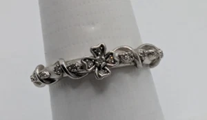 Delicate Sterling Silver 925 Diamond Flower Ring Size 6.75 - Foto 1 di 8