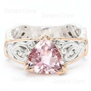 Vintage Morganite Ring Handmade Two Tone 925 Sterling Silver Ring Promise Gift - Picture 1 of 5