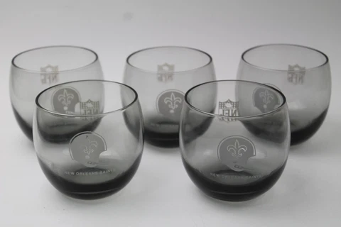 Vintage NFL New Orleans Saints Smoked Glass Rocks Whiskey Glasses Cups Set Of 5 Cover
