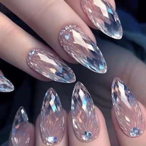 Arte en uñas 24 piezas cristales en forma de diamante uñas postizas medio almendra prensada en uñas - Imagen 1 de 12