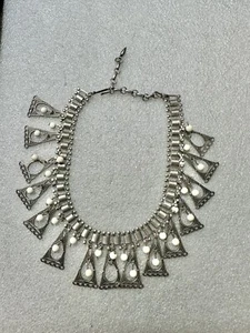 Vintage Vendome Silver Tone Dangle Bib Necklace MCM MOD rare  - Picture 1 of 8