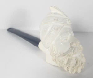 Vintage Meerschaum Hand Carved Bearded Man Smoking Pipe - Picture 1 of 20
