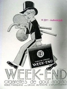 PUBLICITE CIGARETTES WEEK-END GROOM HOCKEY TENNIS RENE VINCENT DE 1934 FRENCH AD - Picture 1 of 1