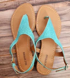 Turquoise Glittery Thong Sandals with Backstrap Tiny Wedge Heel Vacation Cruise! - Picture 1 of 5