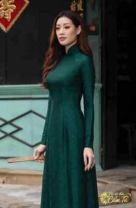 Green Ao Dai Vietnamese Gam Long Dress with Pants (Free Priority shipping) - Picture 1 of 11