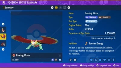 Brillante 6IV XXXL EV Entrenado Jolly Roaring Moon Pokemon Escarlata/Violeta Hogar