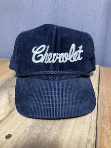 Vintage Chevrolet Black Corduroy Hat Amapro Zipperback Embroidered Chevy VTG Cap - Picture 1 of 12