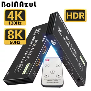 HDMI 2.1 Switch 3 Port in 1 out 8K 60Hz 4K 120Hz HDR Switcher CEC for PS5 Xbox X - Picture 1 of 9