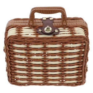 Plastic Rattan Storage Case Wicker Vintage Suitcase Woven Picnic Baskets With - Picture 1 of 12