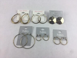 Costume Fashion Earring Lot 6 Gold Tone Hoop Stud Post Jewelry - Picture 1 of 3