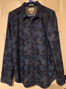 Camisa Lucky Brand Para Hombre Talla L Azul Camuflada Denim Abotonada LS California Calce Bolsillos - Imagen 1 de 7