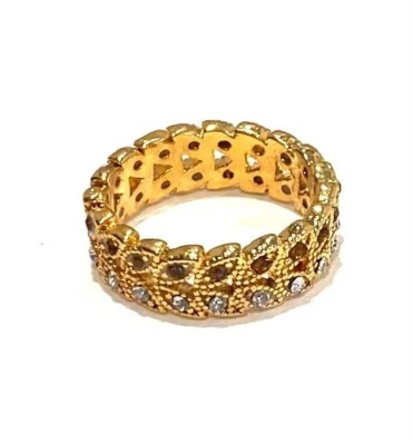 Brilliant 14K Gold Plated Brown and  White Topaz Eternity Ring Size 8.5 - Image 1 of 2