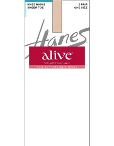 Hanes Alive Full Support Sheer Knee Highs, 2-Pack Sheer Toe - Picture 1 of 9