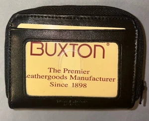 Sehr guter Zustand Buxton schwarz Leder Karten Ausweis Geldbörse Taschen umlaufender Reißverschluss New Old Stock L1024 - Bild 1 von 7