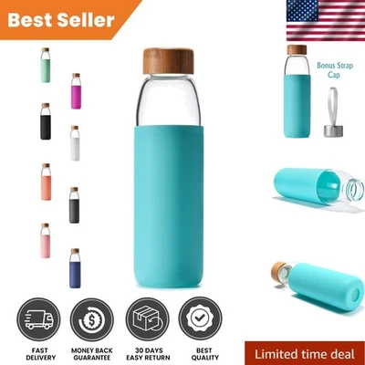 Botella de agua de vidrio sin BPA de 18 OZ con tapa de bambú ecológica y funda de silicona Foto 1 de 4