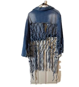 Casual Denim Jackets Long Sleeve Mesh Tassel Back Jean Coat Tie Knot Tops, Large - Picture 1 of 3