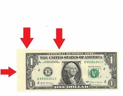 Cutting Printing Error 2017- B One Dollar Bill MONEY BILL $1 USD - Image 1 of 3