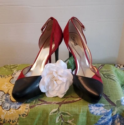 Zapatos de salón Carlos Santana "Capelli" bicolor negros y rojos, talla 9,5 medianos Foto 1 de 4