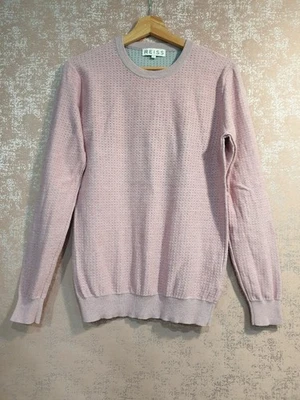 Reiss size small pink / grey 100% cotton fine pinhole knit jumper - Image 1 of 4