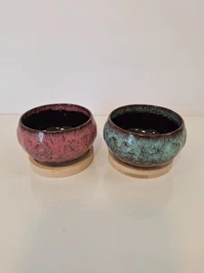 2 Small Pots Drip Glaze Style Ceramic Pottery Planters 3" Drain Hole Succulents - Picture 1 of 6