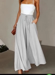 Plus 20 2x Dove Gray Wide Leg Palazzo Pants Soft Stretch Waist Elegant Dress - Picture 1 of 4