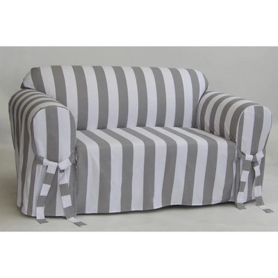 Classic Slipcovers Cabana Stripe One Piece Sofa Slipcover grey and white stripe - Image 1 of 4