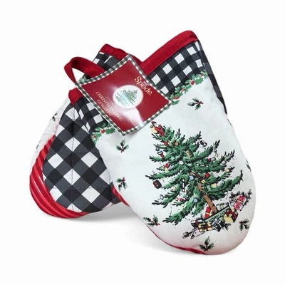 Spode Árbol de Navidad Tartán Cuadros 2 Mini Agarradores de Horno Foto 1 de 3