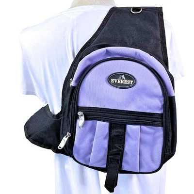 Bolsa de ombro Everest tiracolo de lona preta roxa alça ajustável multibolsos - Imagem 1 de 4