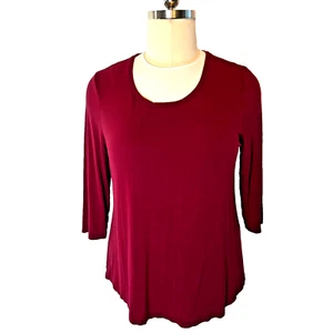 JM Collection - Women's XL Long Sleeve Tee Shirt Round Neck Deep Cranberry Red - Picture 1 of 13