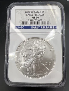 2007 W Burnished ASE American Silver Eagle Coin NGC MS70 Early Releases #027 - Picture 1 of 9