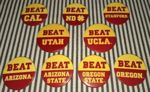LOT OF 9 "BEAT" SET - USC TROJANS UNIVERSITY SOUTHERN CALIFORNIA PINBACK BUTTONS - Picture 1 of 6