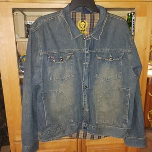 Plugg Vintage Denim Jean Jacket Plaid Lining goth men pockets Made in Russia XL - Picture 1 of 18