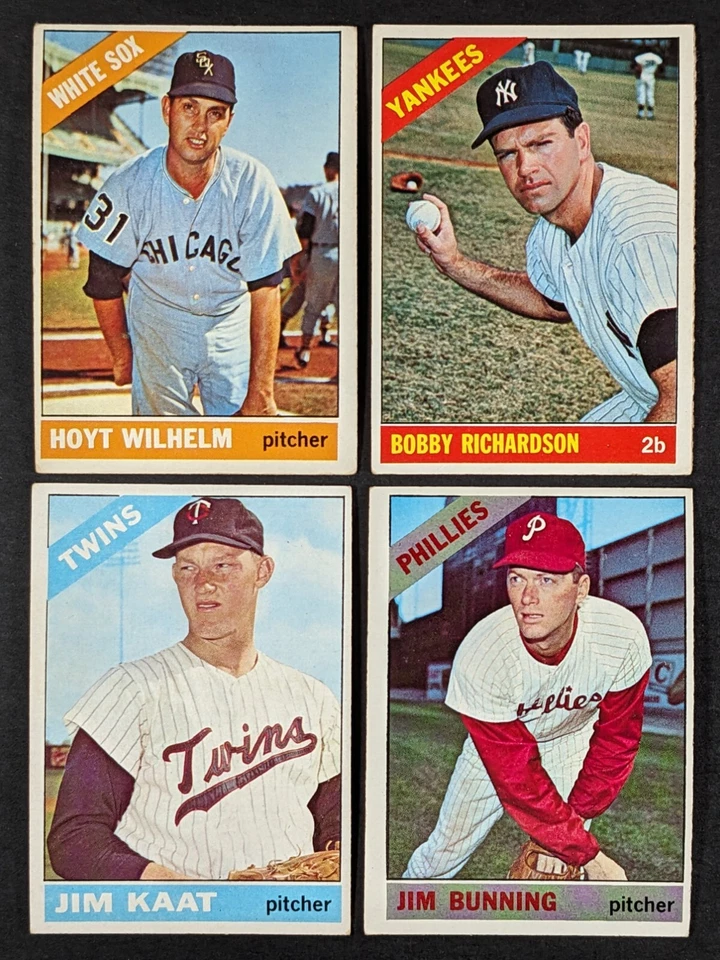 Lote de 4 tarjetas Topps Baseball Star 1966 Bobby Richardson Hoyt Wilhelm Jim Bunning Foto 1 de 3