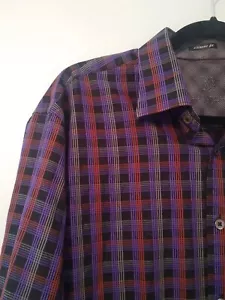 Bugatchi Uomo Classic Fit Men's 16.5 34/35 Purple Black Red Gray Long Sleeve - Picture 1 of 11