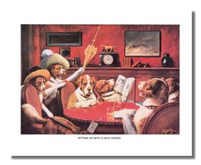 Dogs Playing Poker at Table #2 Sitting Up w/Friend Wall Picture 8x10 Art Print