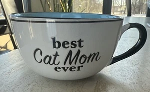 Best Cat Mom Ever Cat Lover White Blue Black Ceramic Coffee Mug - Picture 1 of 2