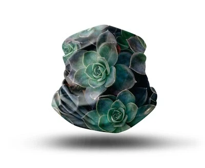 Washable Fabric Face Cover Neck Gaiter Unique Print Succulents Design EU Made - Image 1 of 4