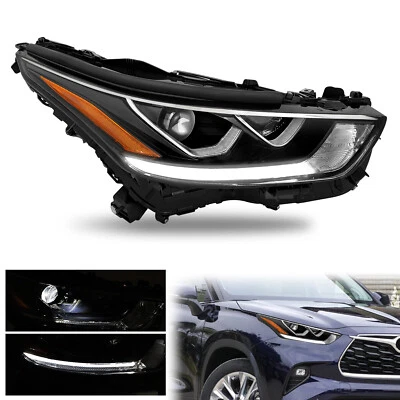 Passenger Projector Black Headlight w/ LED DRL For 2020-2024 Toyota Highlander - Изображение 1 из 4