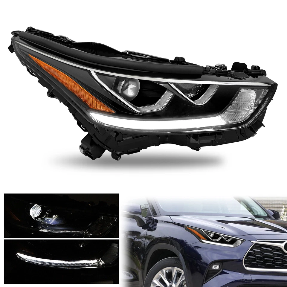 Passenger Projector Black Headlight w/ LED DRL For 2020-2024 Toyota Highlander — 第 1/4 张图片