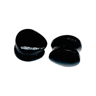 Medidores de oreja en forma de lágrima acampanada doble hecho a mano de cristal de obsidiana negro natural Foto 1 de 4
