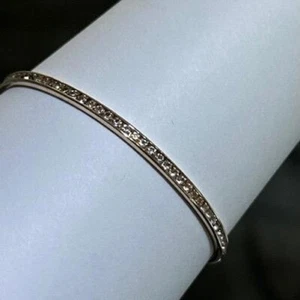Rose Gold Sterling Bracelet White Sapphire Channel Set Thin Slip On Bangle Gift - Picture 1 of 11