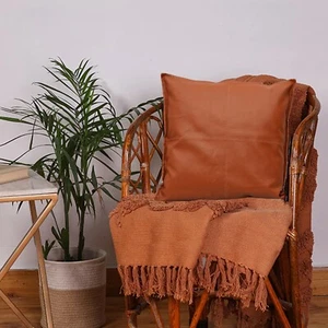 Faux Leather Soft Pillow Covers Cushion Cover Throw Case - Brown - Picture 1 of 6