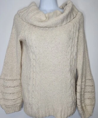 Suéter tejido Anthro Sleeping On Snow marfil para mujer S Pullover L/S cuello capucha Foto 1 de 4