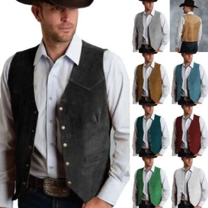 Mens Cowboy Vests Hunting Fishing Vintage Wedding Groom Waistcoats Large M-3XL - Picture 1 of 24